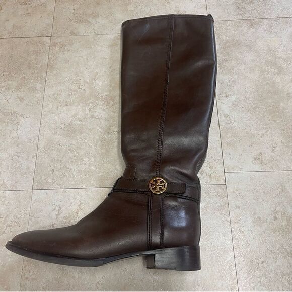 Tory Burch- Brown Bristol Leather Riding Boot with Gold Hardware, Sz 6.5 - Picture 4 of 16